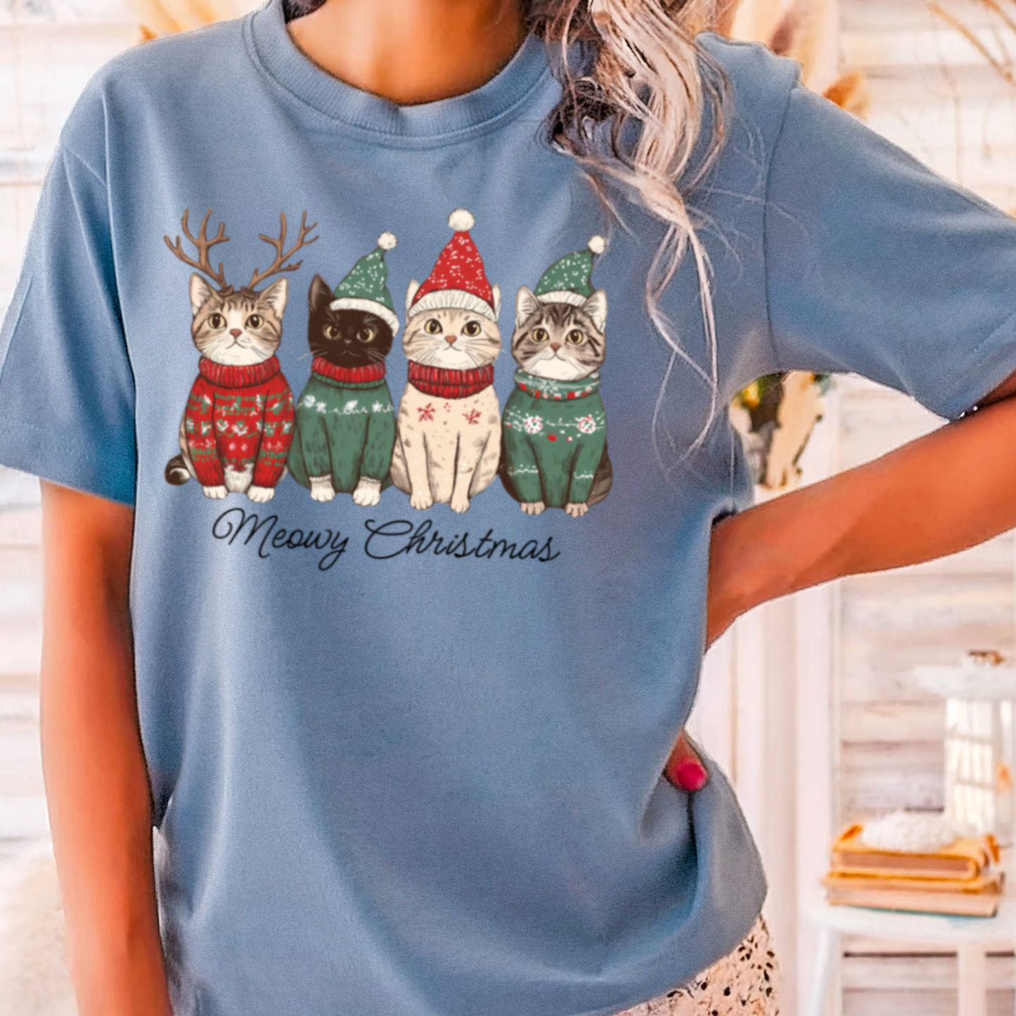 Meowy Christmas Comfort Color Graphic Tee