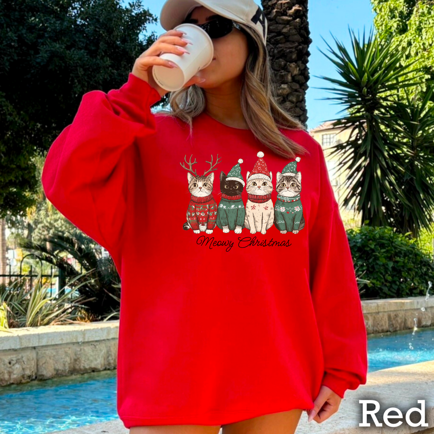 Meowy Christmas Graphic Crewneck Sweatshirt