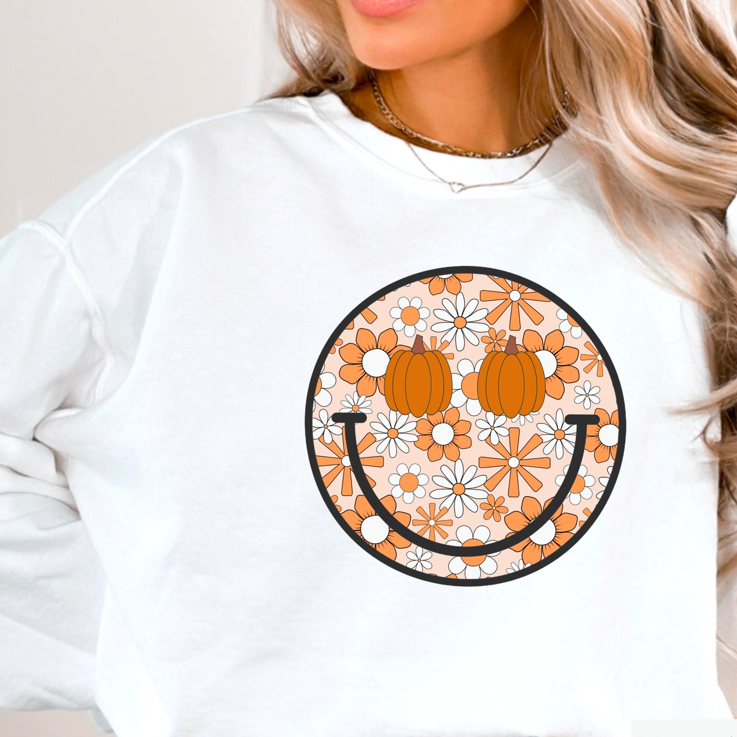 Floral Face Pumpkin Crewneck Sweatshirt