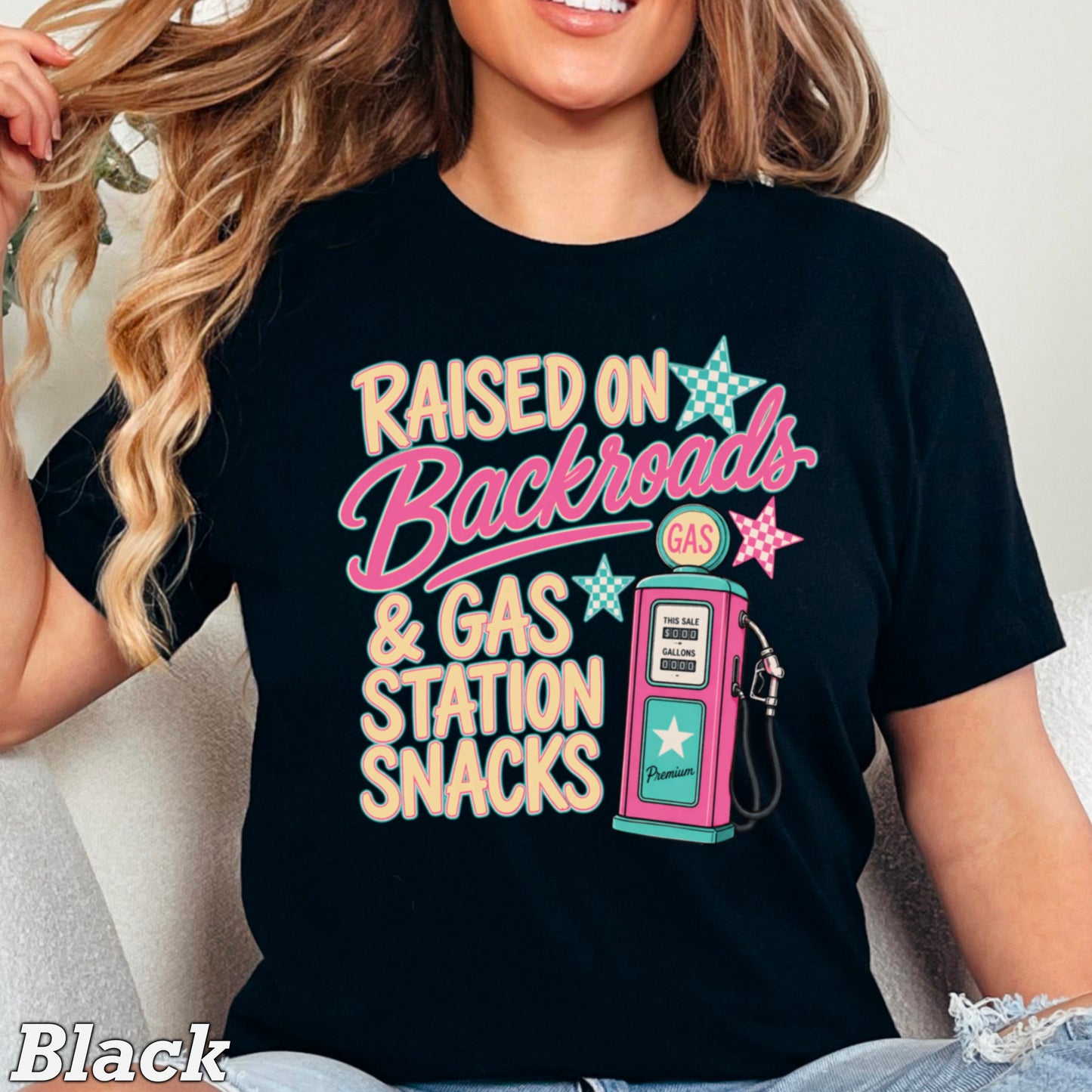 Raised On Backroads & Gas Station Snacks Comfort Color Graphic Tee