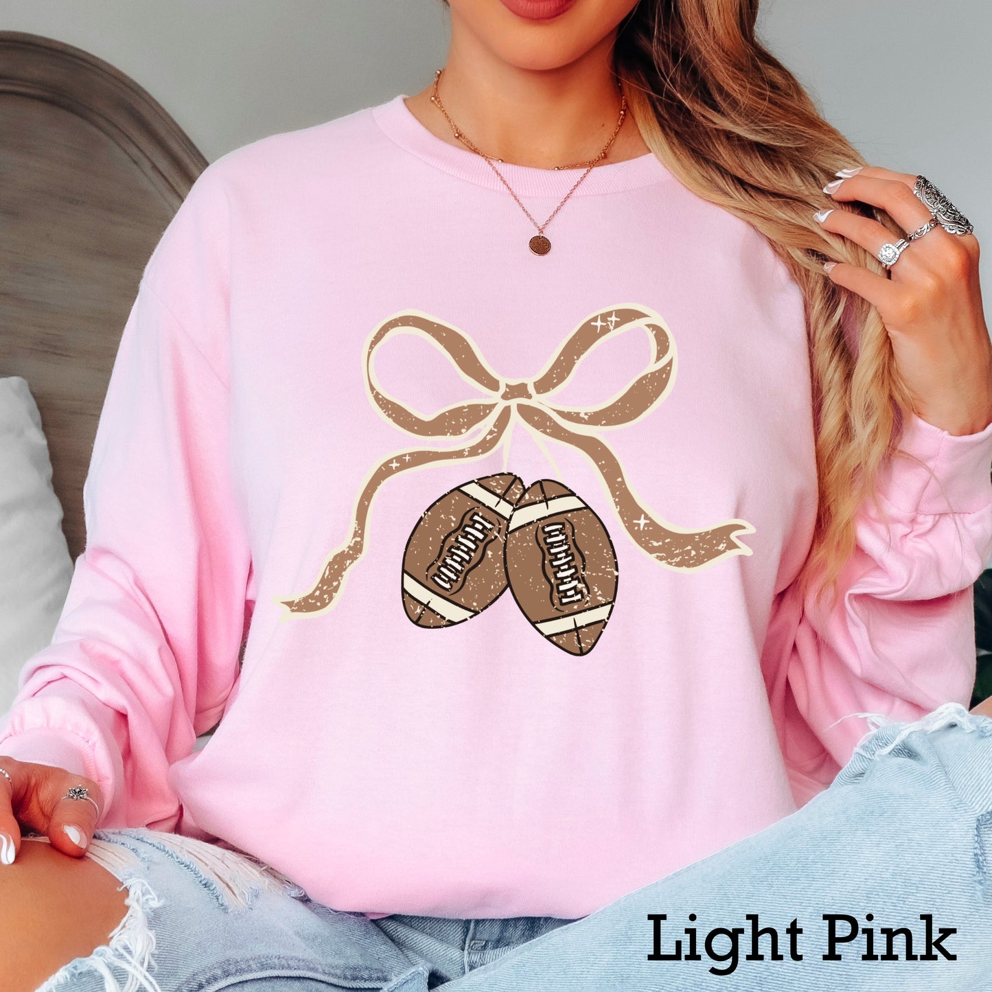 Coquette Football Game Day Bow Crewneck Sweatshirt