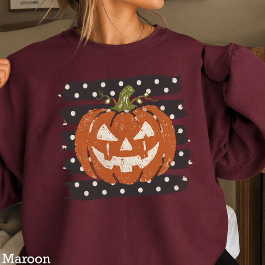 Polka Dot Halloween Pumpkin Crewneck Sweatshirt
