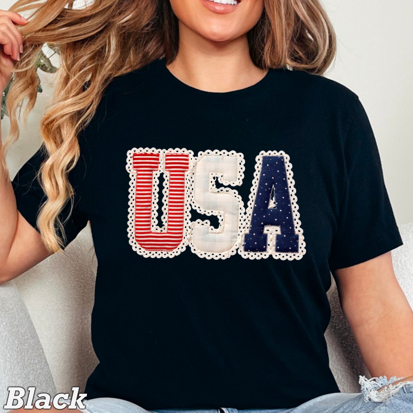 USA Quilted Lace Comfort Color Graphic Tee
