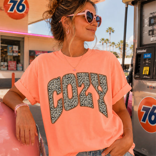 Leopard Cozy Fall Comfort Color Graphic Tee