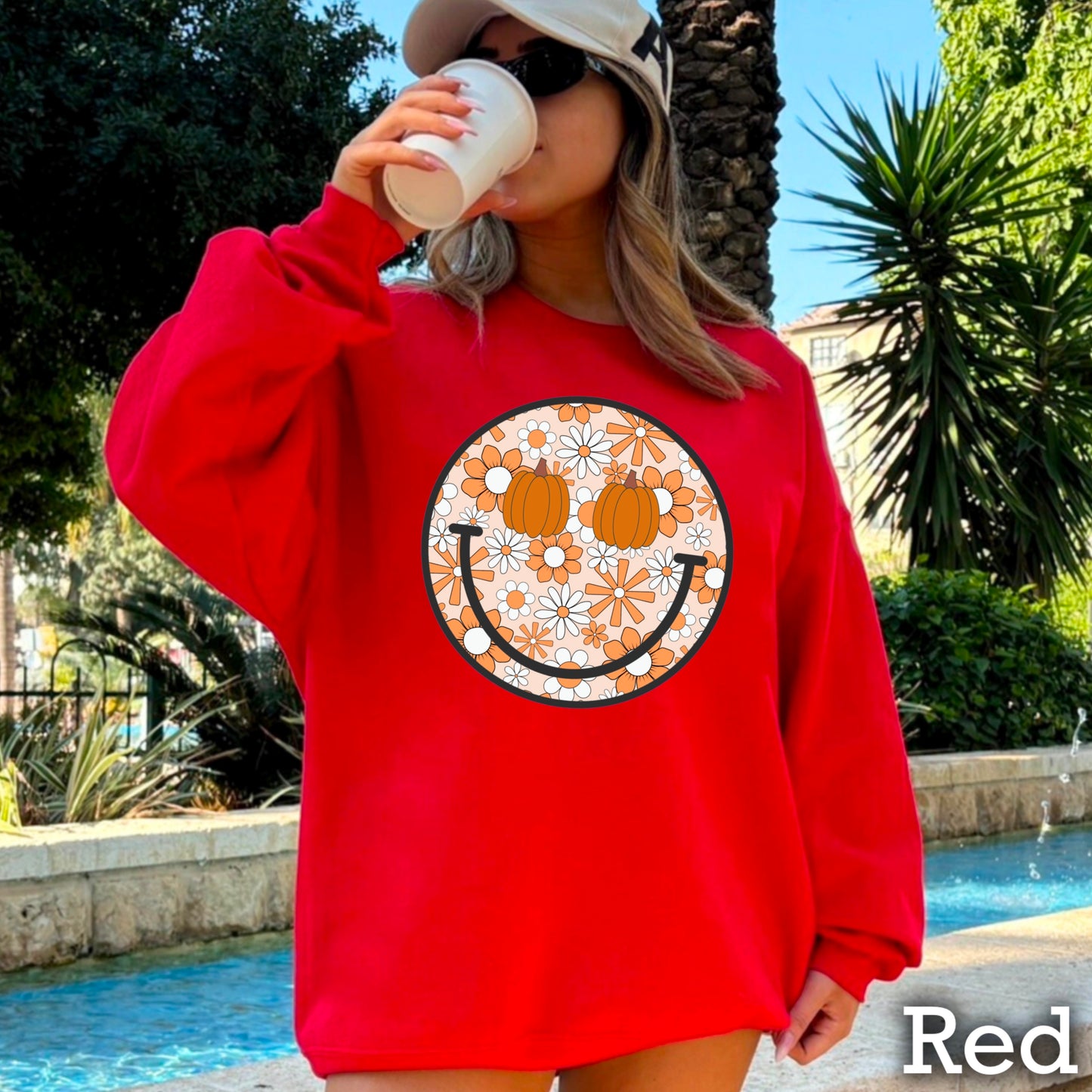 Floral Face Pumpkin Crewneck Sweatshirt