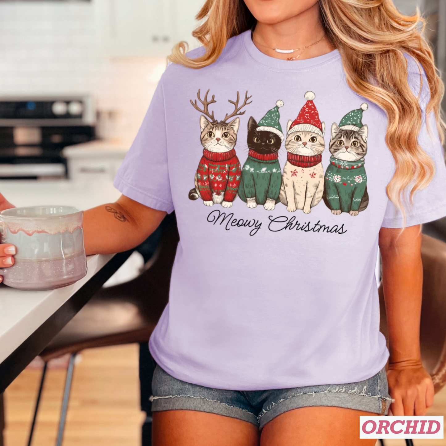 Meowy Christmas Comfort Color Graphic Tee