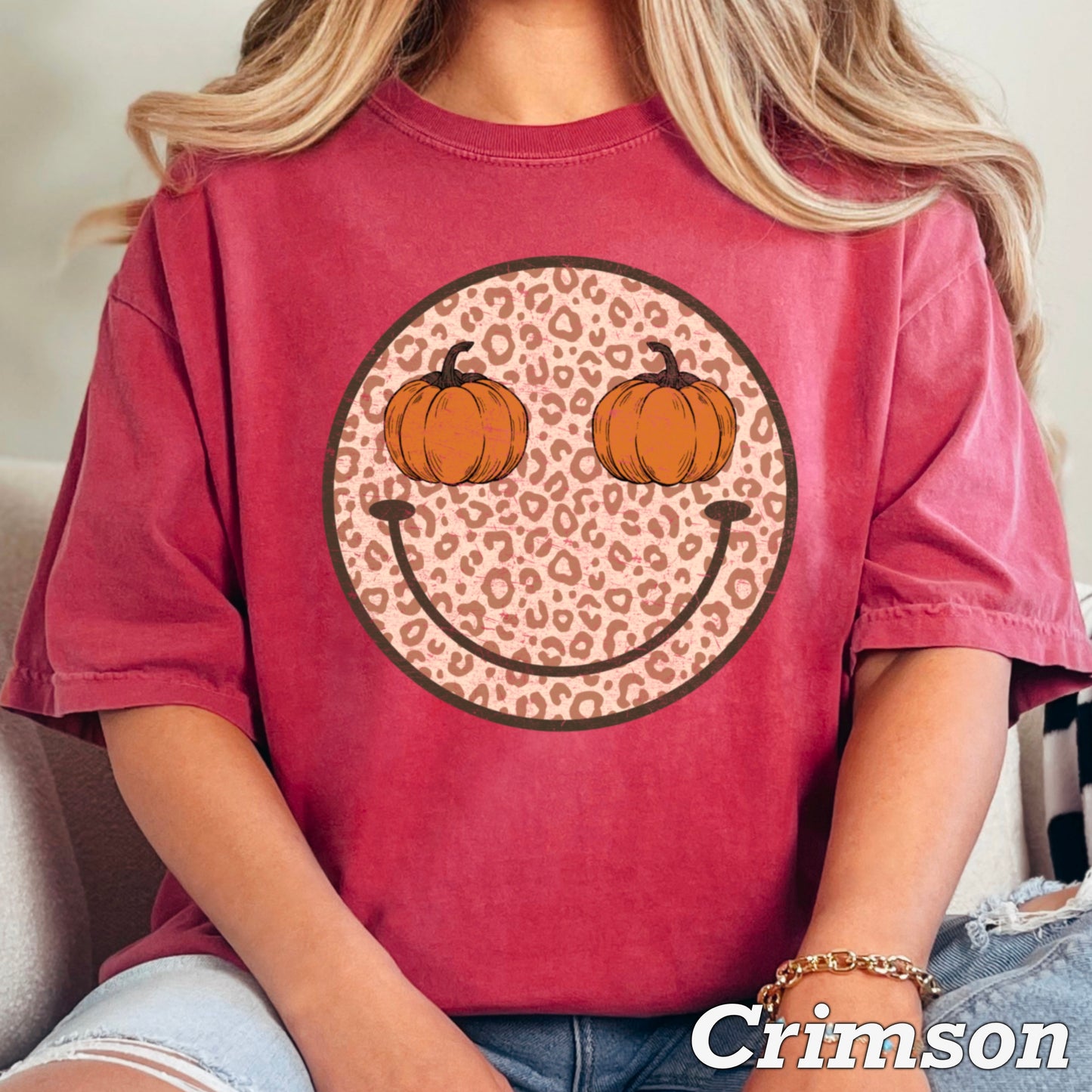 Leopard Pumpkin Face Comfort Color Graphic Tee