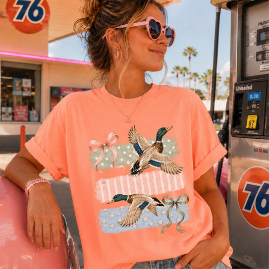 Mallard Ducks & Bows Comfort Color Graphic Tee