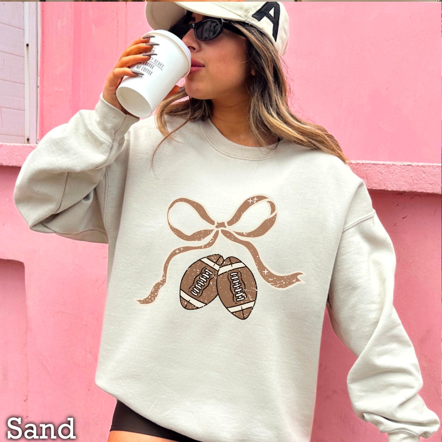 Coquette Football Game Day Bow Crewneck Sweatshirt