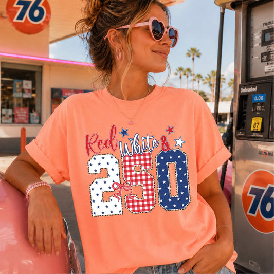 Red White & 250 Patriotic Comfort Color Graphic Tee