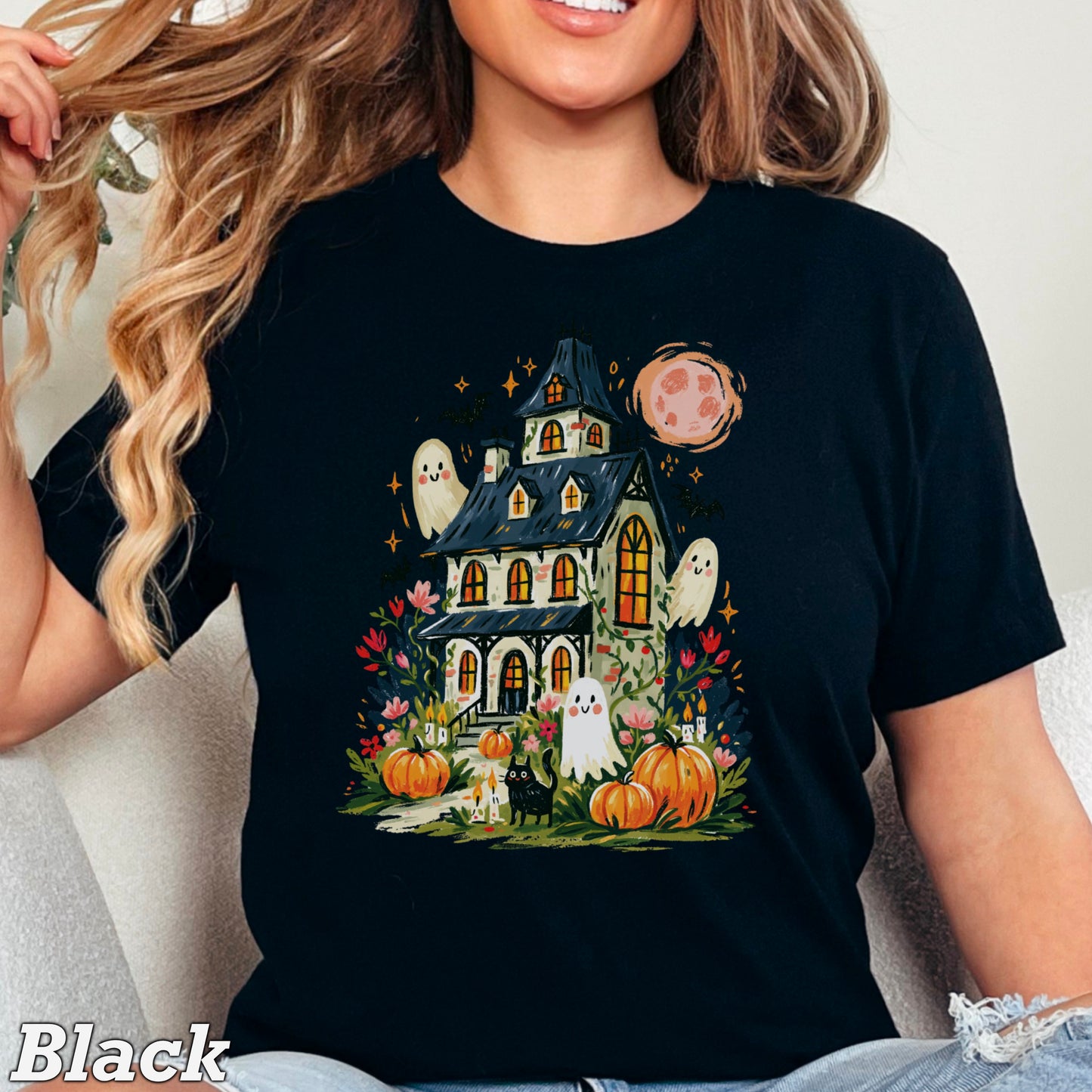 Haunted House Halloween Comfort Color Graphic Tee