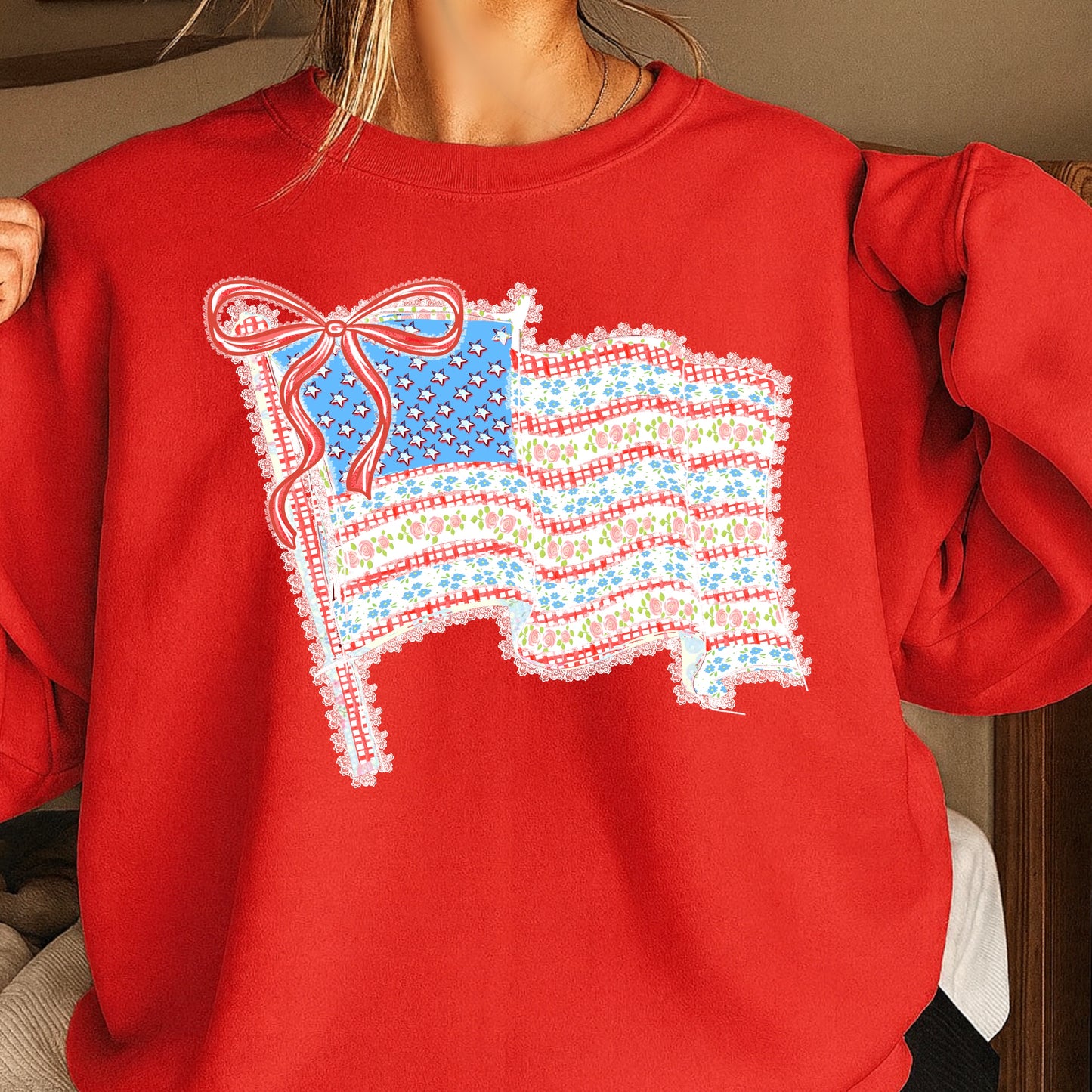 American Flag Faux Lace Trim DTF Transfer