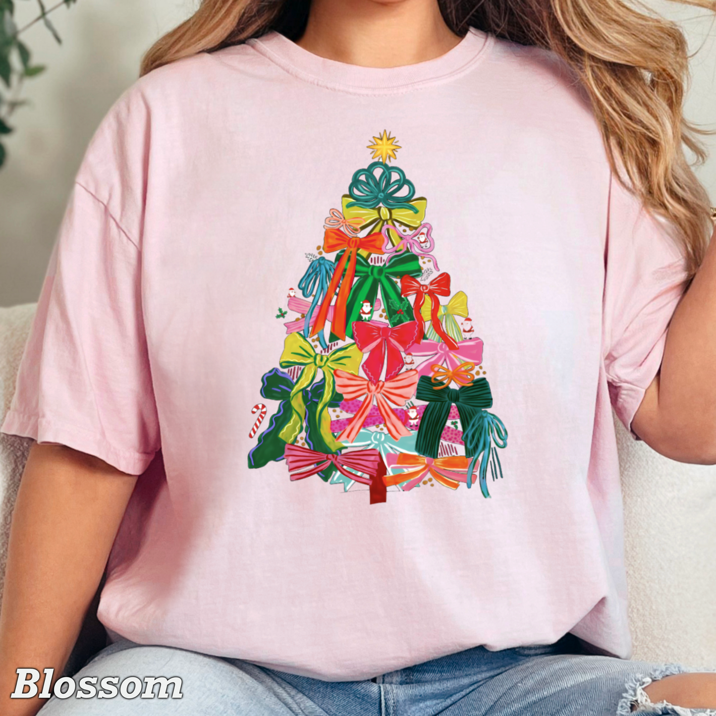 Bow Christmas Tree Comfort Color Graphic Tee