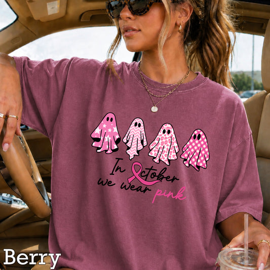 In October We Wear Pink Comfort Color Graphic Tee