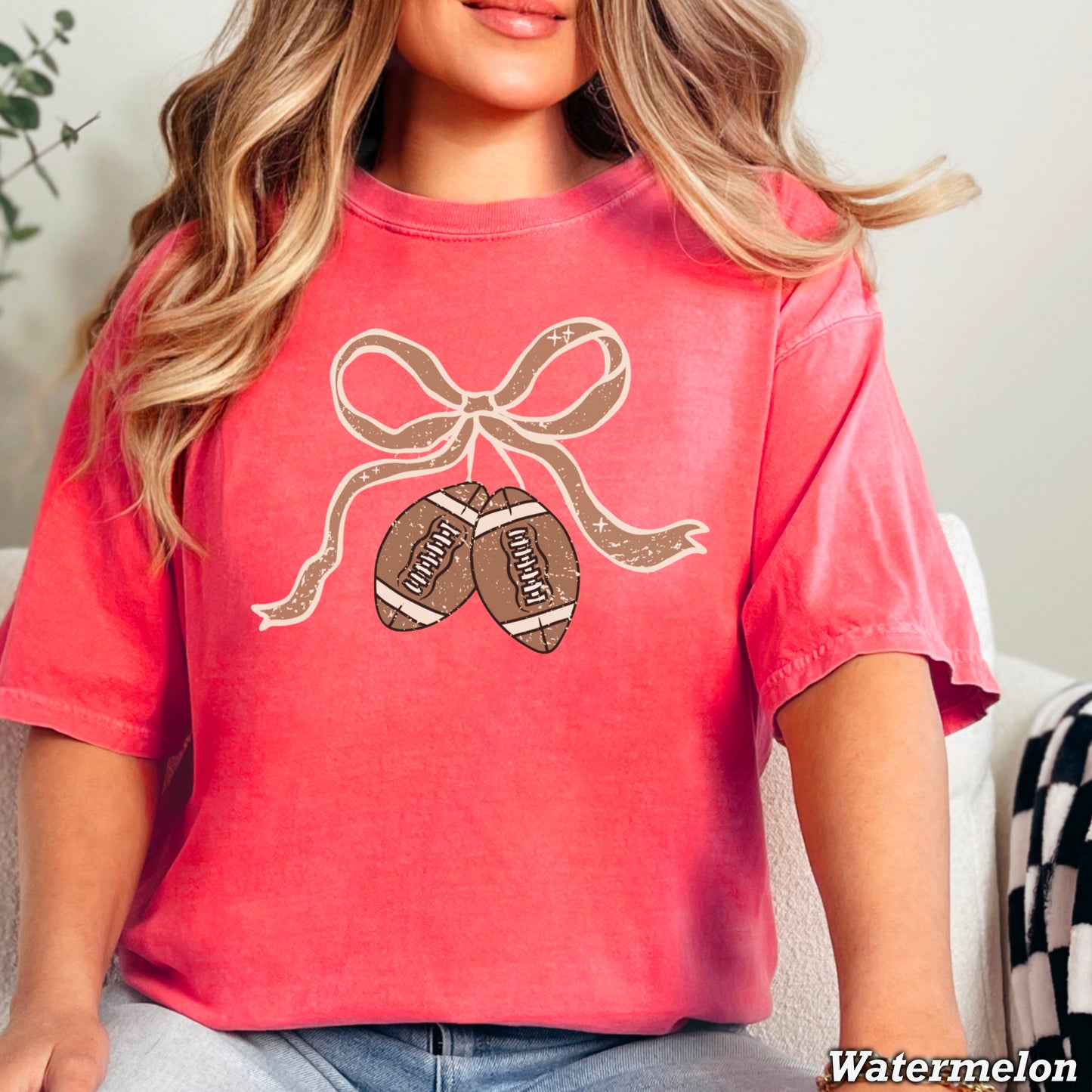 Coquette Football Game Day Bow Comfort Color Graphic Tee