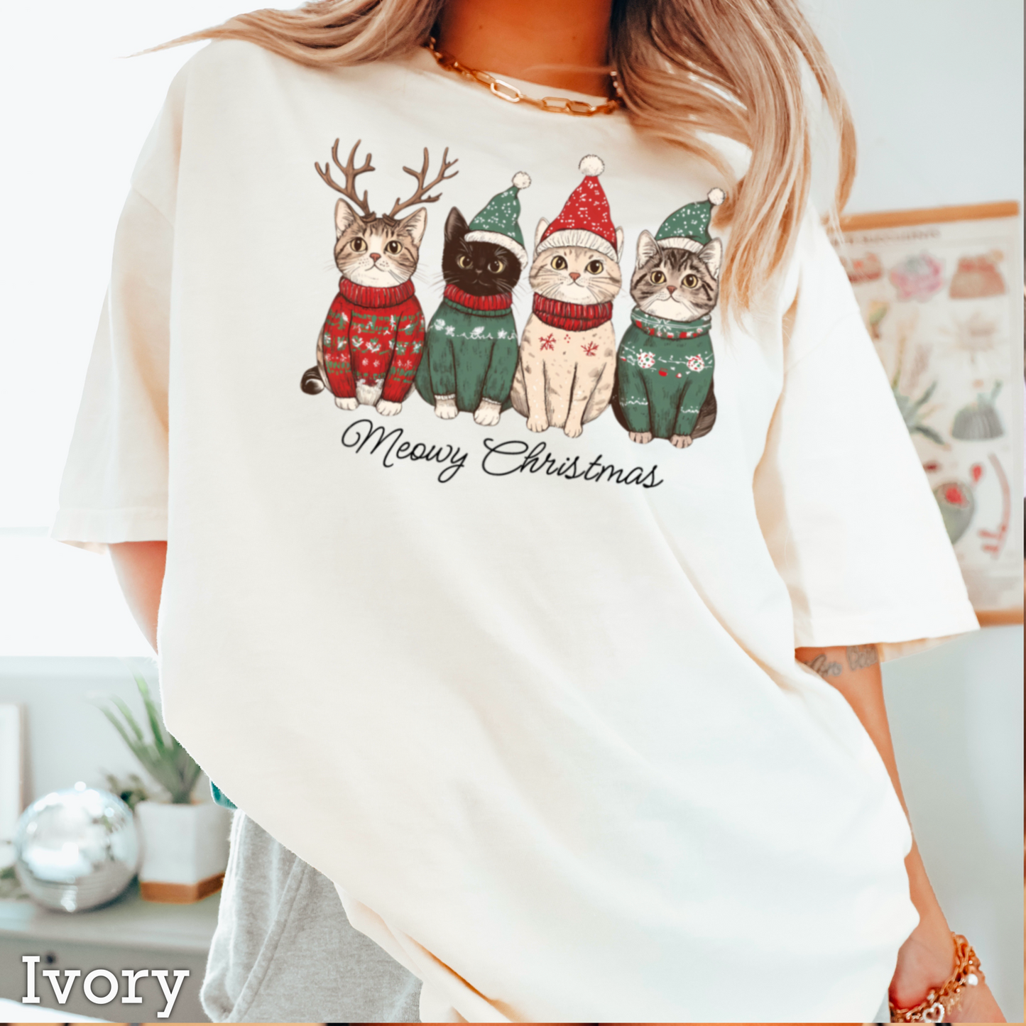 Meowy Christmas Comfort Color Graphic Tee
