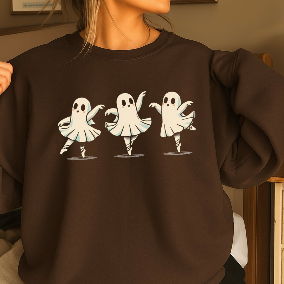 Ballerina Dancing Ghost Halloween Crewneck Sweatshirt