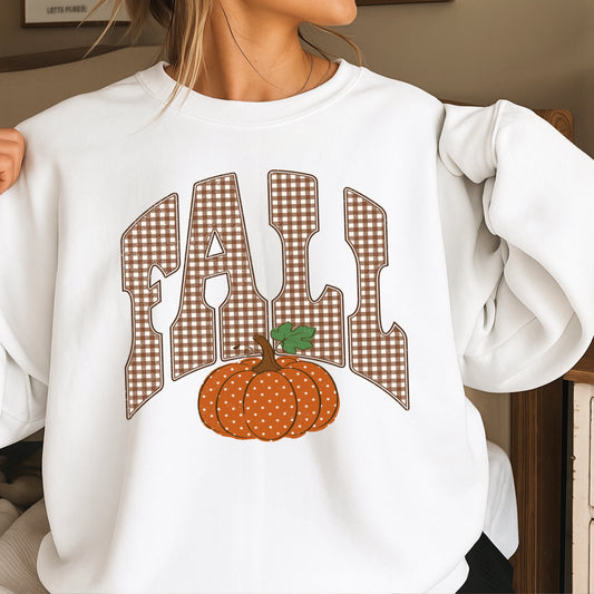 Fall Pumpkin Gingham Crewneck Sweatshirt