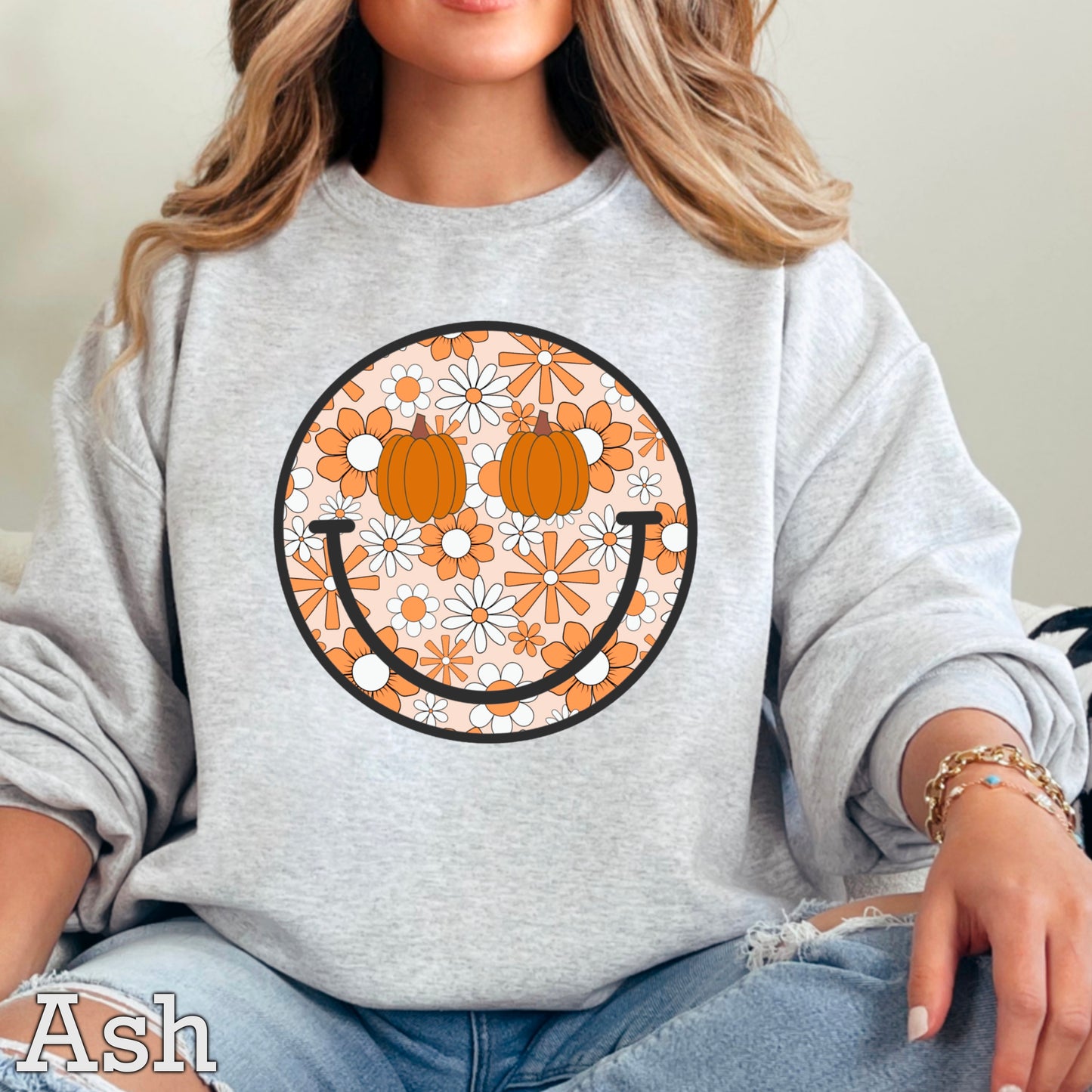 Floral Face Pumpkin Crewneck Sweatshirt