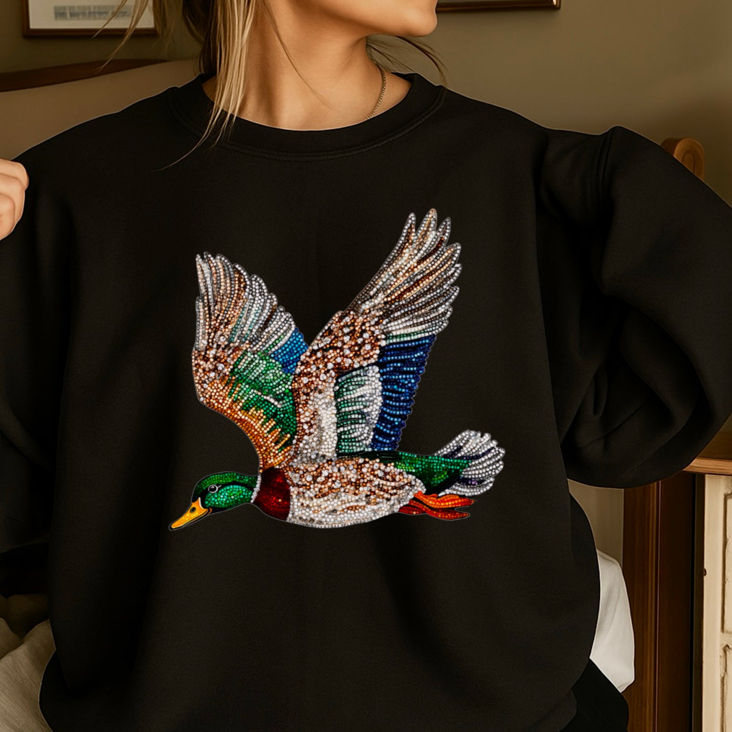 Faux Rhinestone Mallard Duck Crewneck Sweatshirt