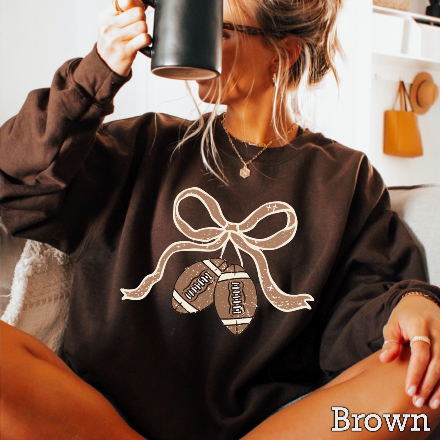 Coquette Football Game Day Bow Crewneck Sweatshirt