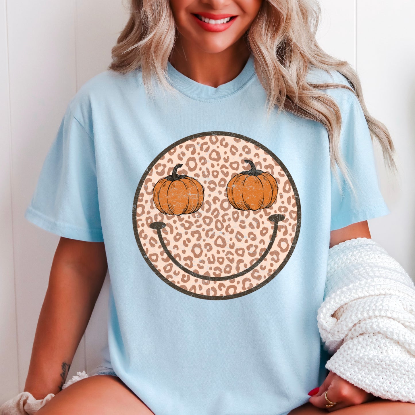 Leopard Pumpkin Face Comfort Color Graphic Tee