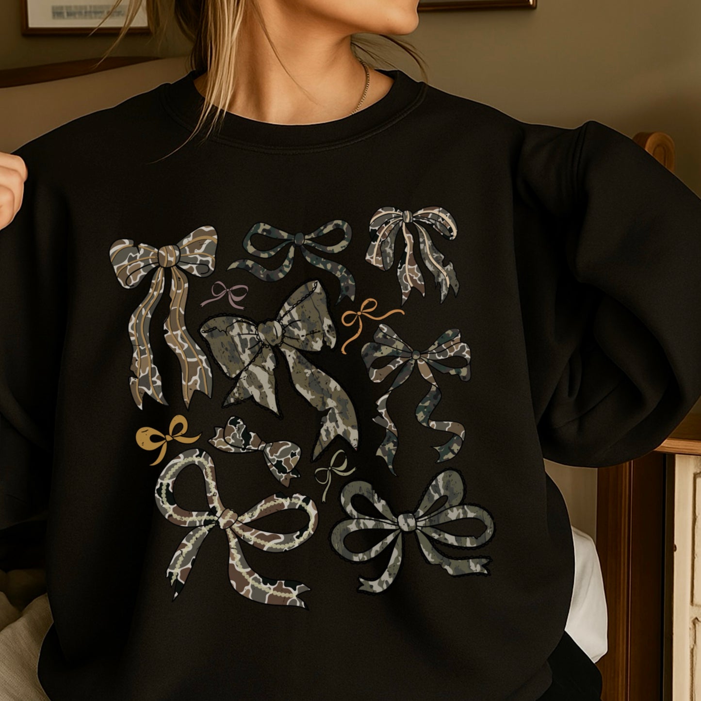 Camo Bows Crewneck Sweatshirt