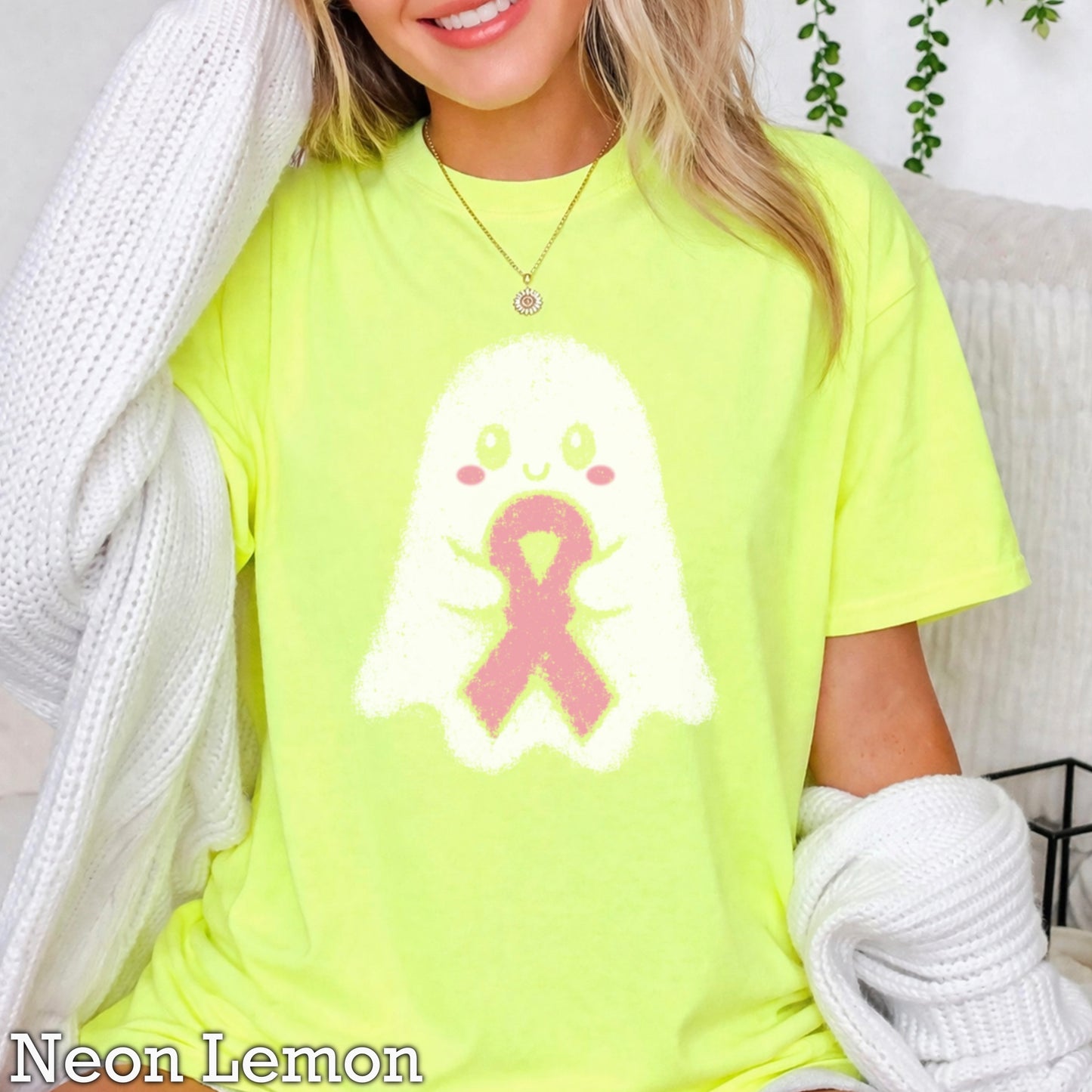 Breast Cancer Ghost Comfort Color Graphic Tee