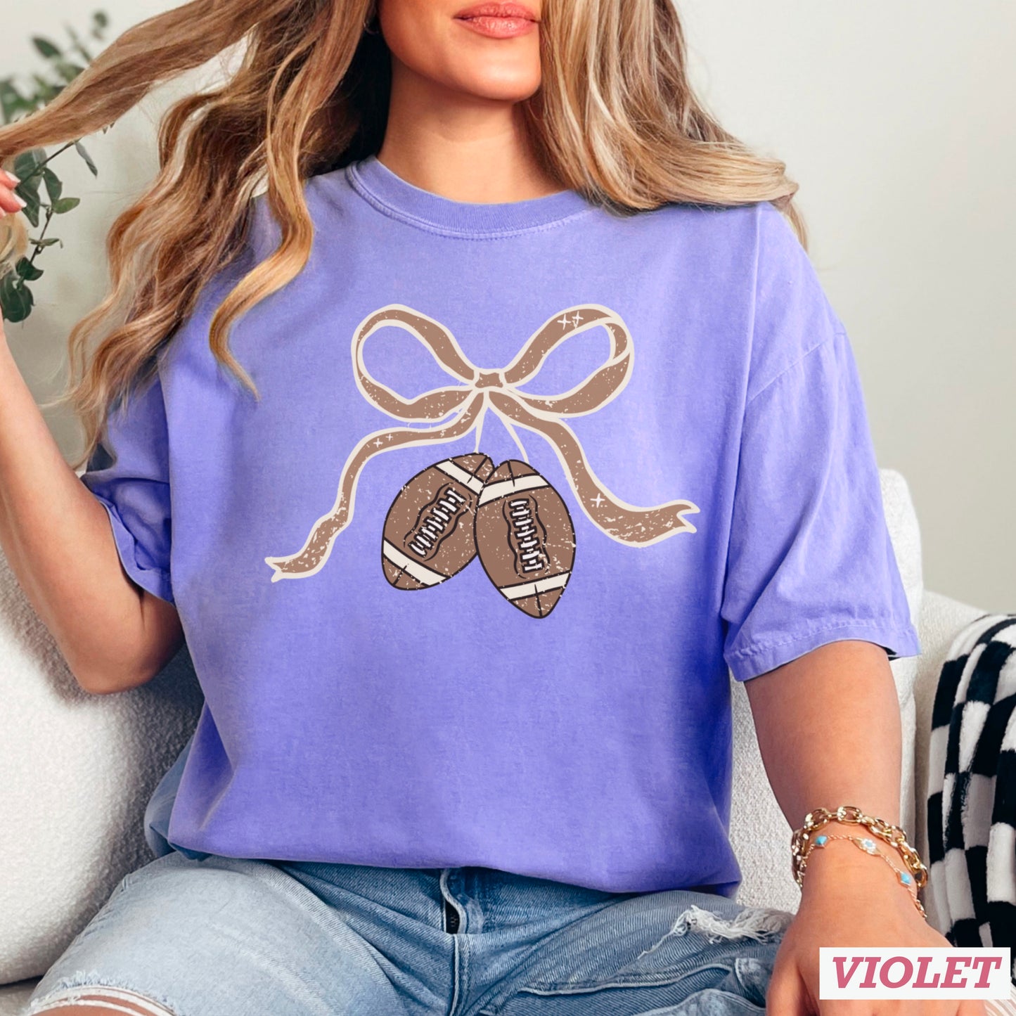 Coquette Football Game Day Bow Comfort Color Graphic Tee