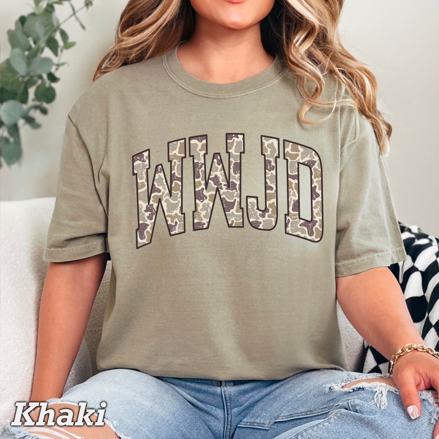 WWJD Camo Christian Comfort Color Graphic Tee