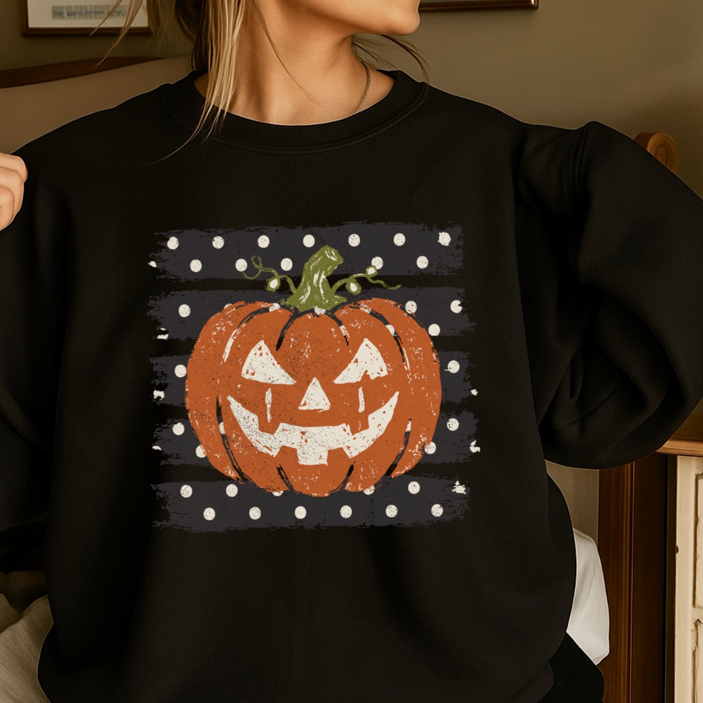 Polka Dot Halloween Pumpkin Crewneck Sweatshirt