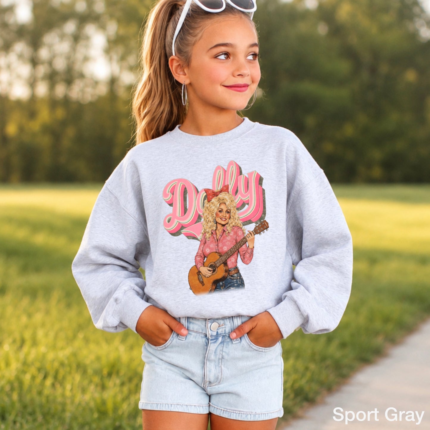 Pink Dolly Guitar Youth Crewneck Sweatshirt