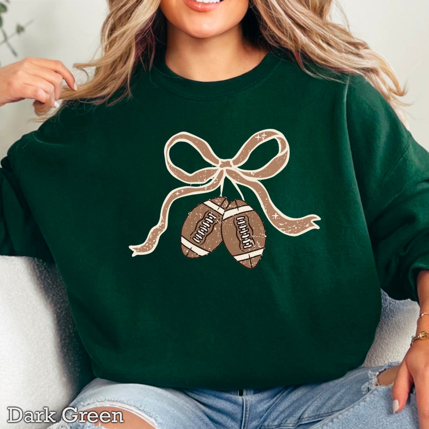 Coquette Football Game Day Bow Crewneck Sweatshirt