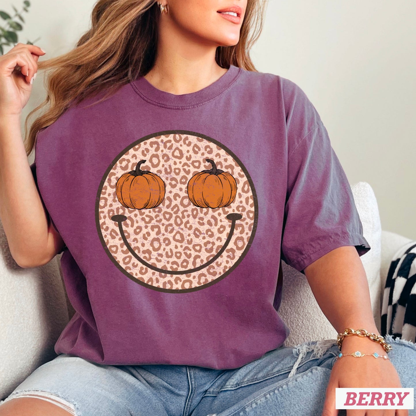 Leopard Pumpkin Face Comfort Color Graphic Tee