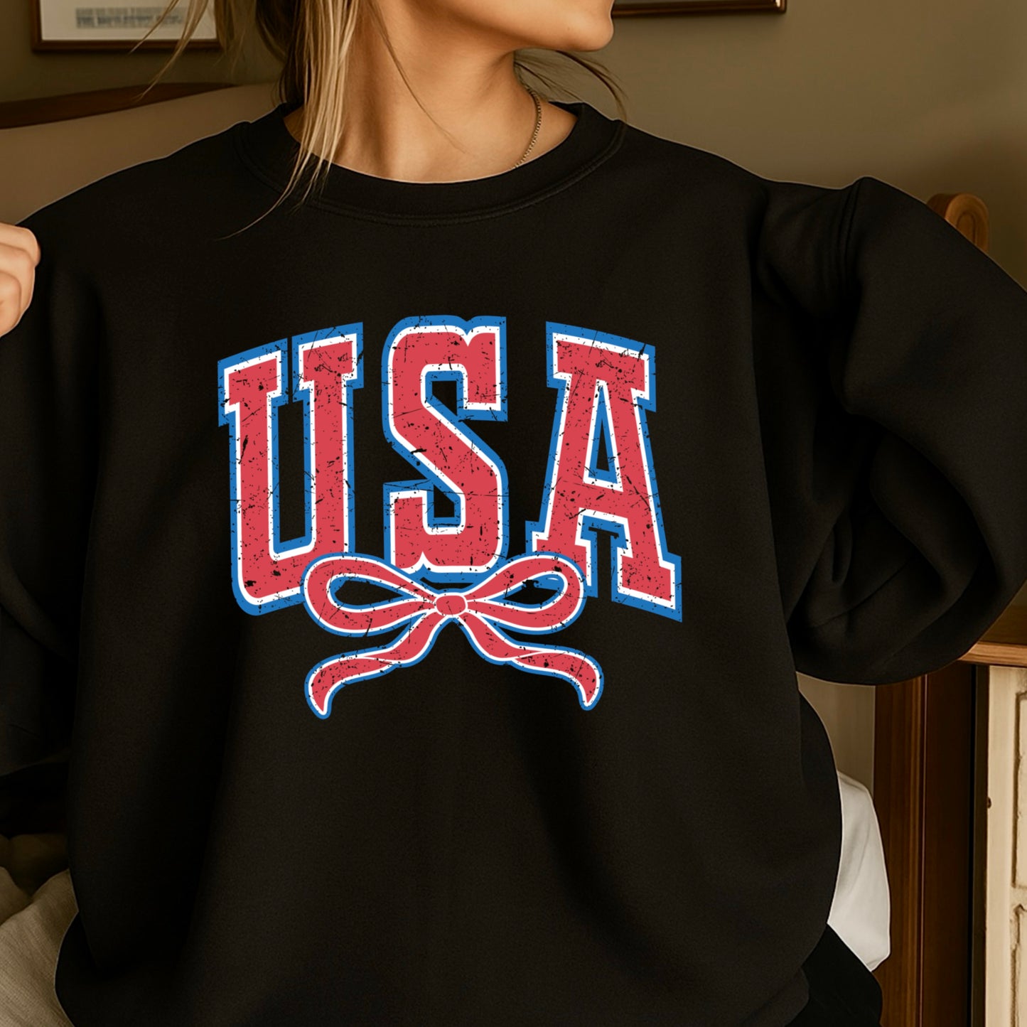 USA Coquette Bow Crewneck Sweatshirt