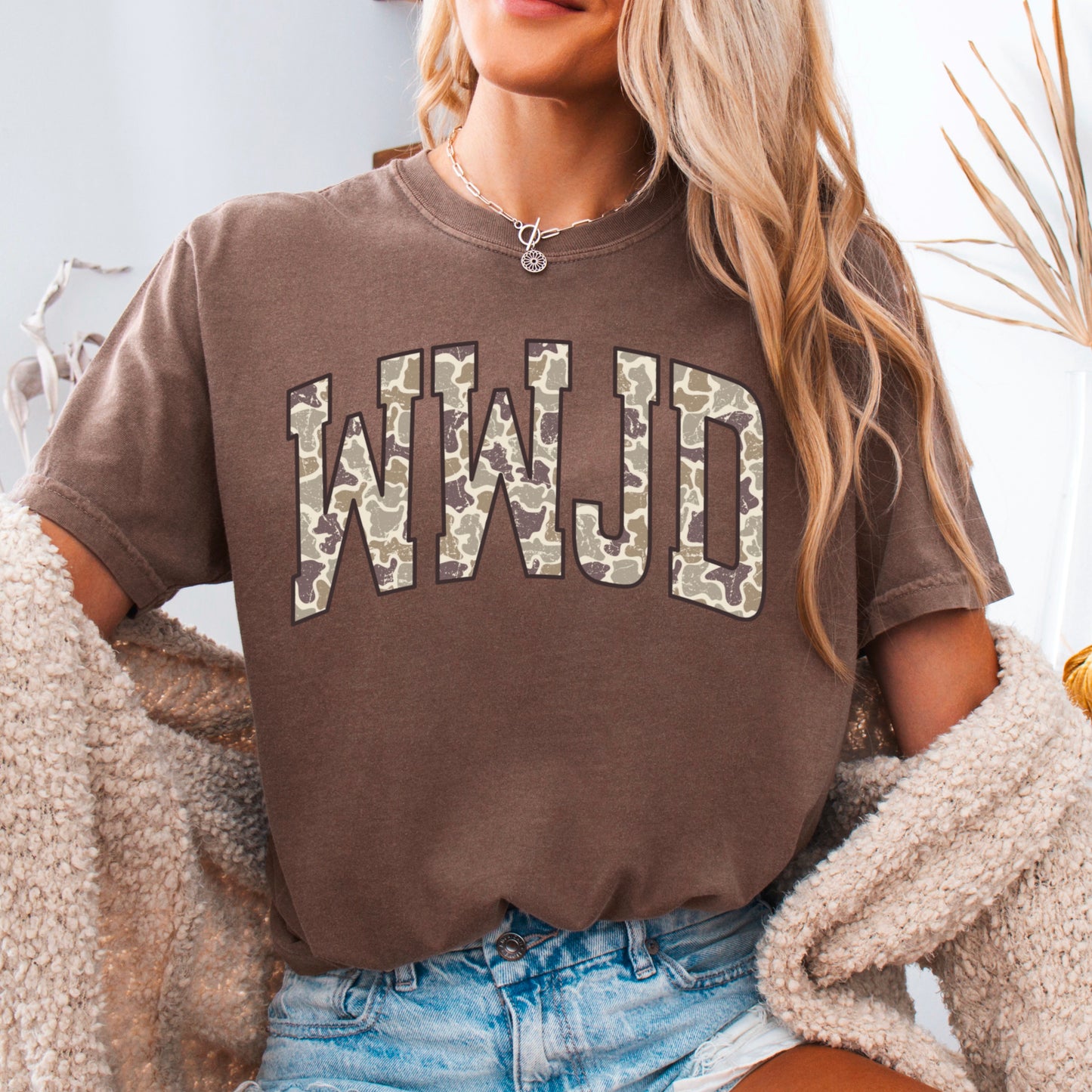 WWJD Camo Christian Comfort Color Graphic Tee