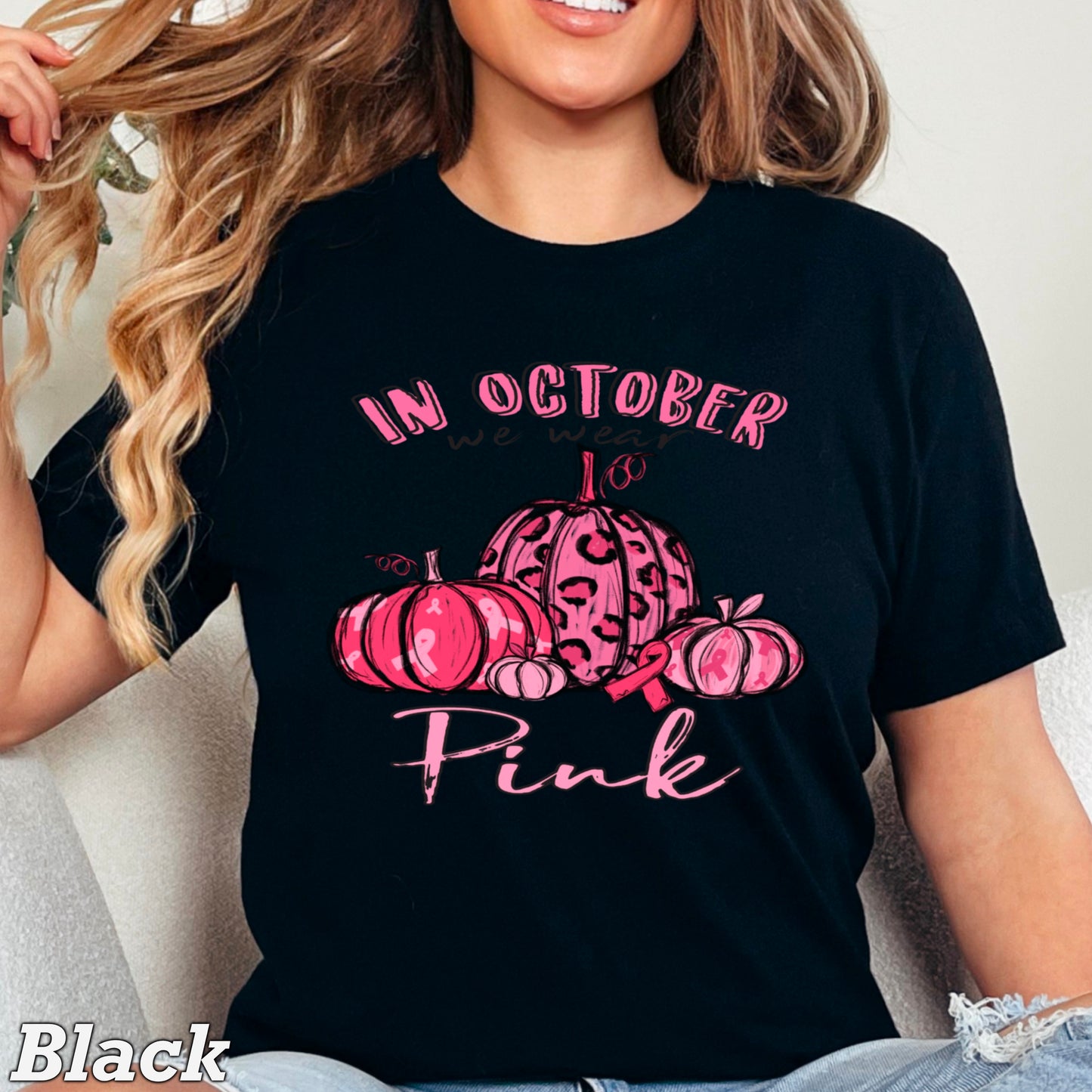 In October We Wear Pink Cancer Comfort Color Graphic Tee