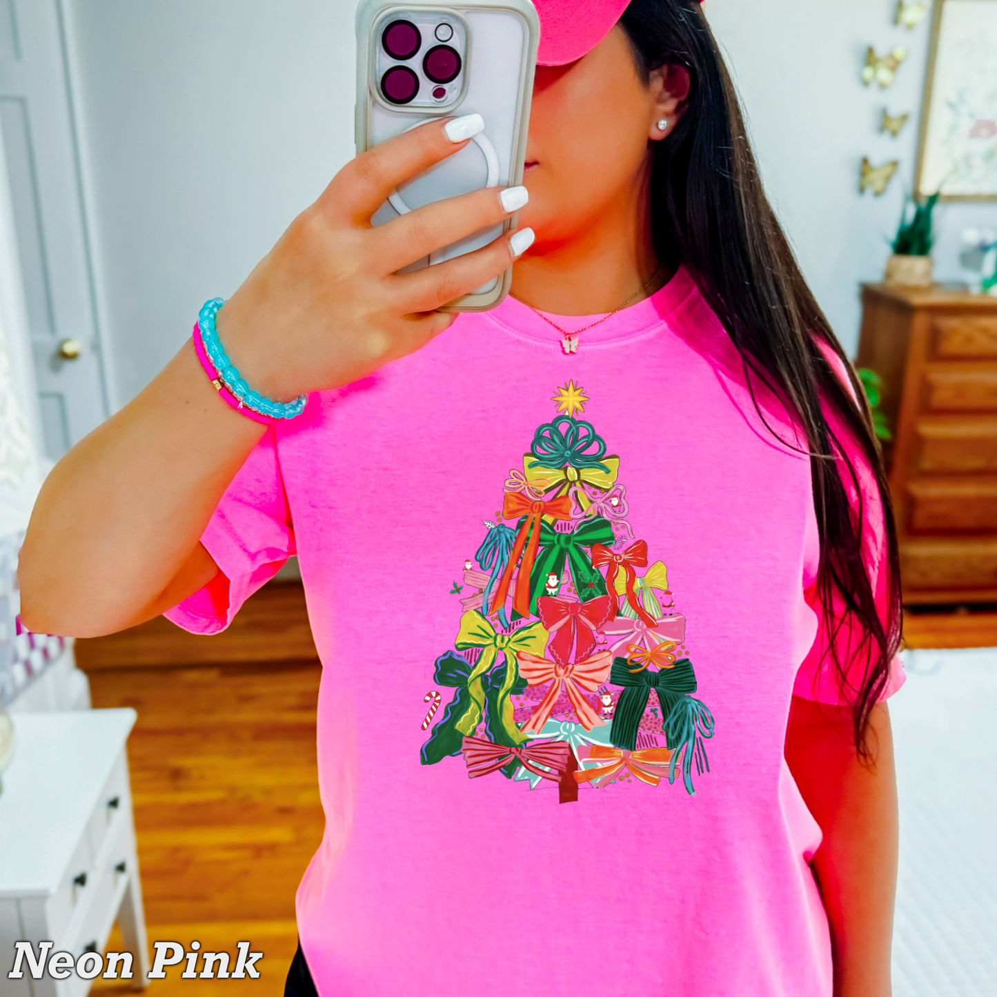 Bow Christmas Tree Comfort Color Graphic Tee