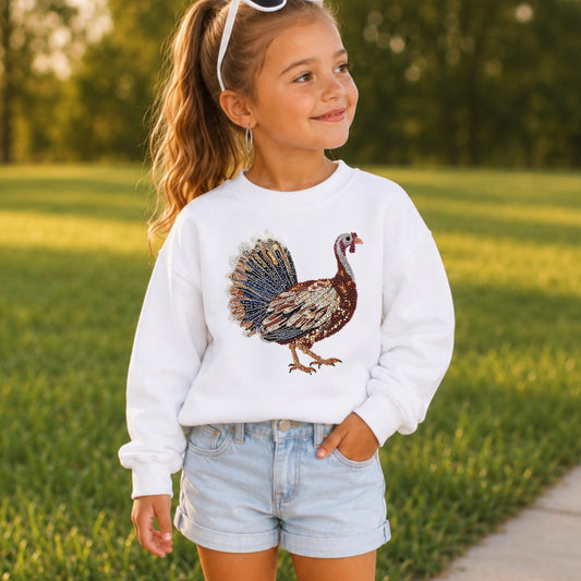 Faux Rhinestone Turkey Youth Crewneck Sweatshirt