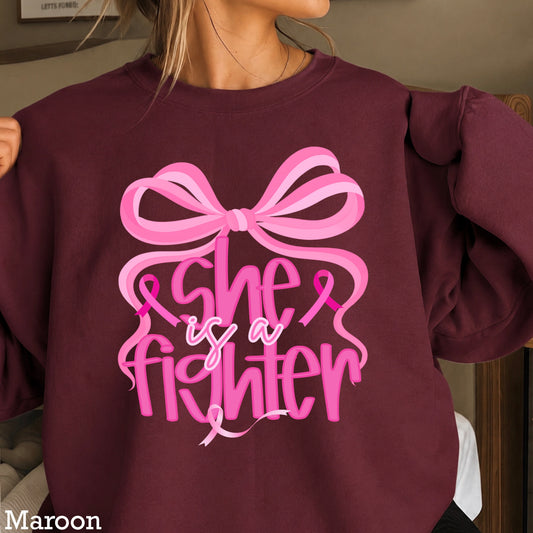 She Is A Fighter Breast Cancer Crewneck Sweatshirt