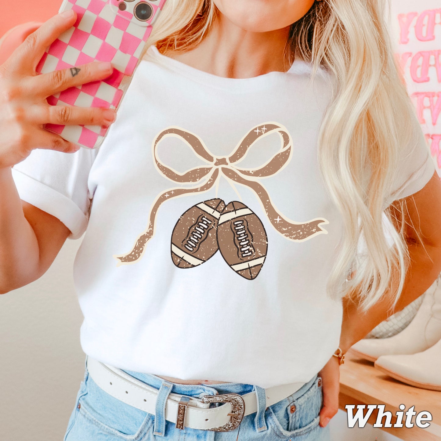 Coquette Football Game Day Bow Comfort Color Graphic Tee