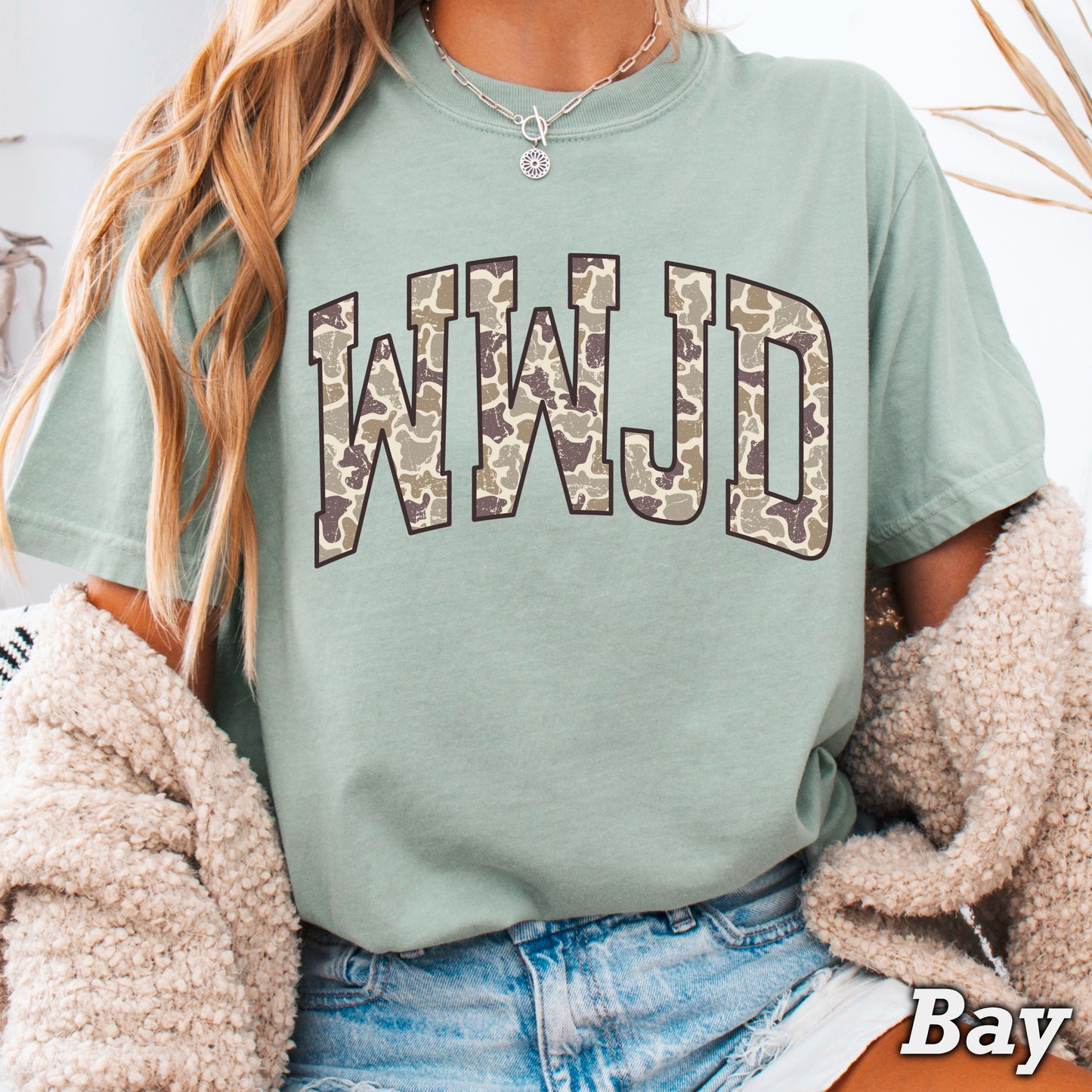 WWJD Camo Christian Comfort Color Graphic Tee