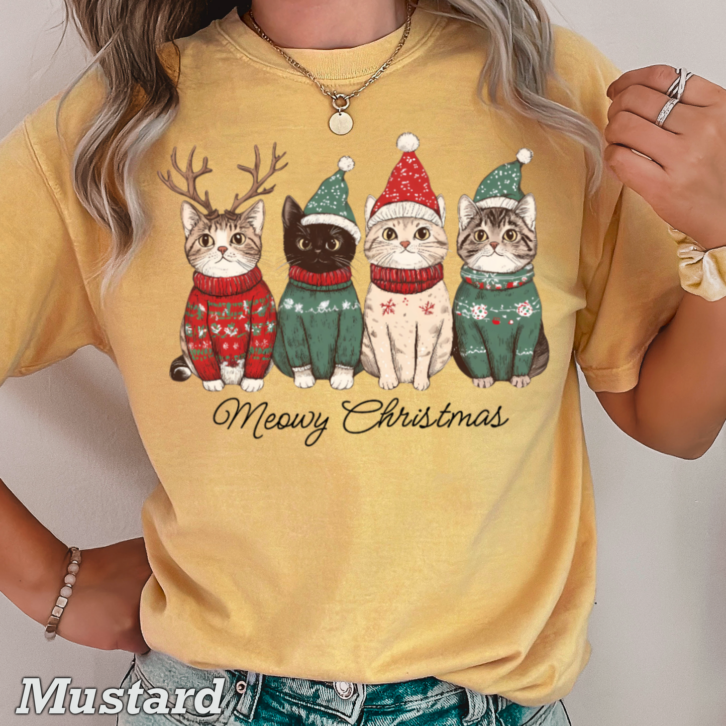 Meowy Christmas Comfort Color Graphic Tee