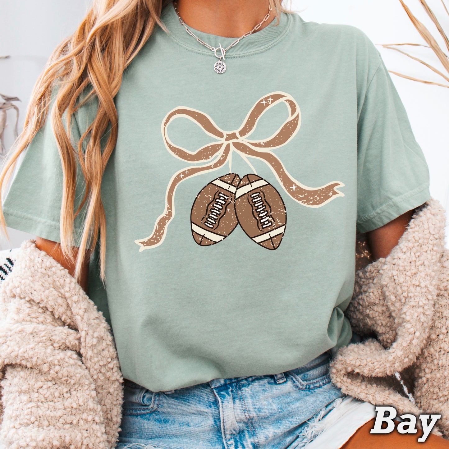 Coquette Football Game Day Bow Comfort Color Graphic Tee