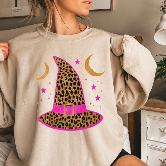 Leopard Witches Hat Halloween Crewneck Sweatshirt