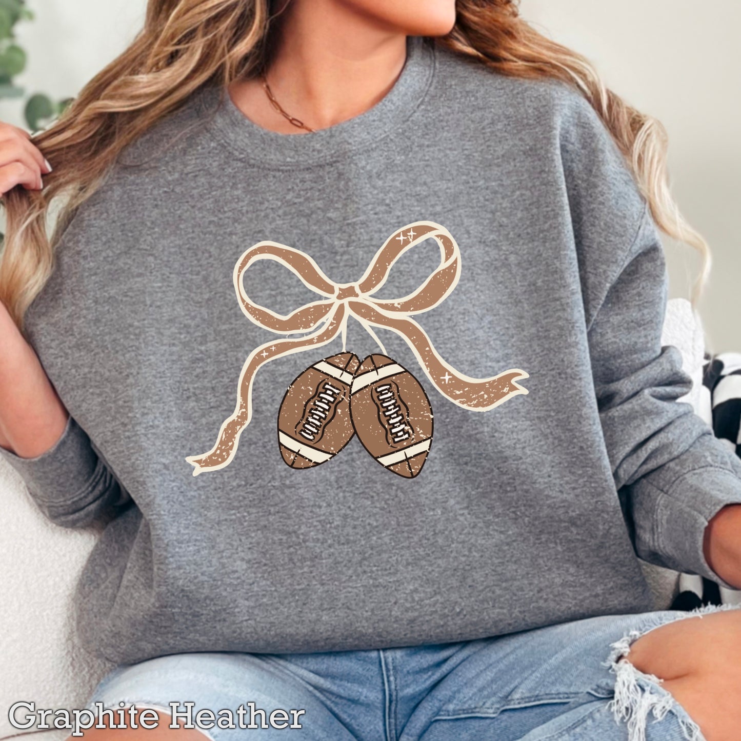 Coquette Football Game Day Bow Crewneck Sweatshirt