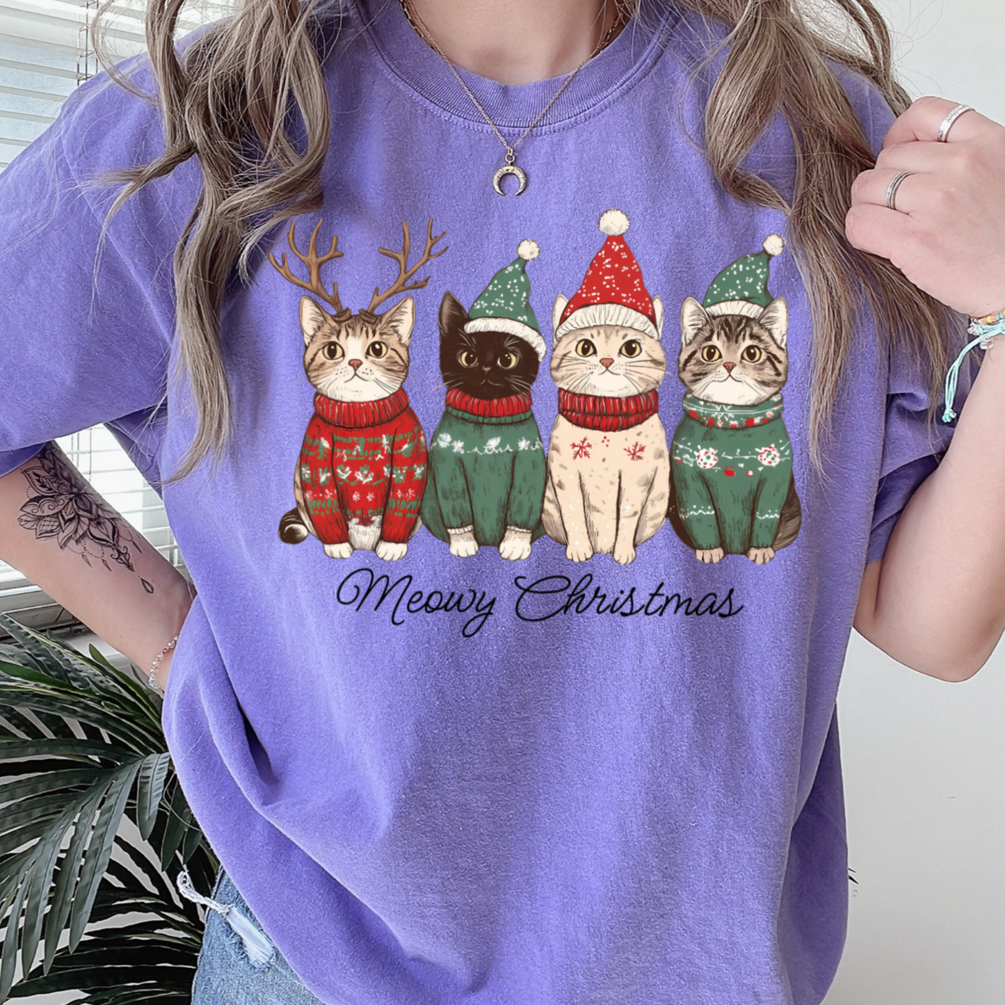 Meowy Christmas Comfort Color Graphic Tee