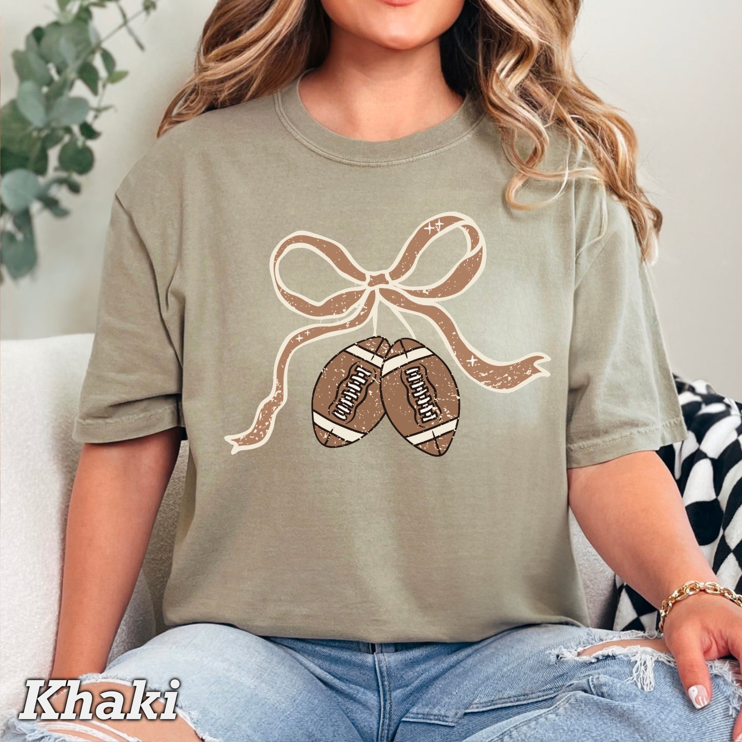 Coquette Football Game Day Bow Comfort Color Graphic Tee