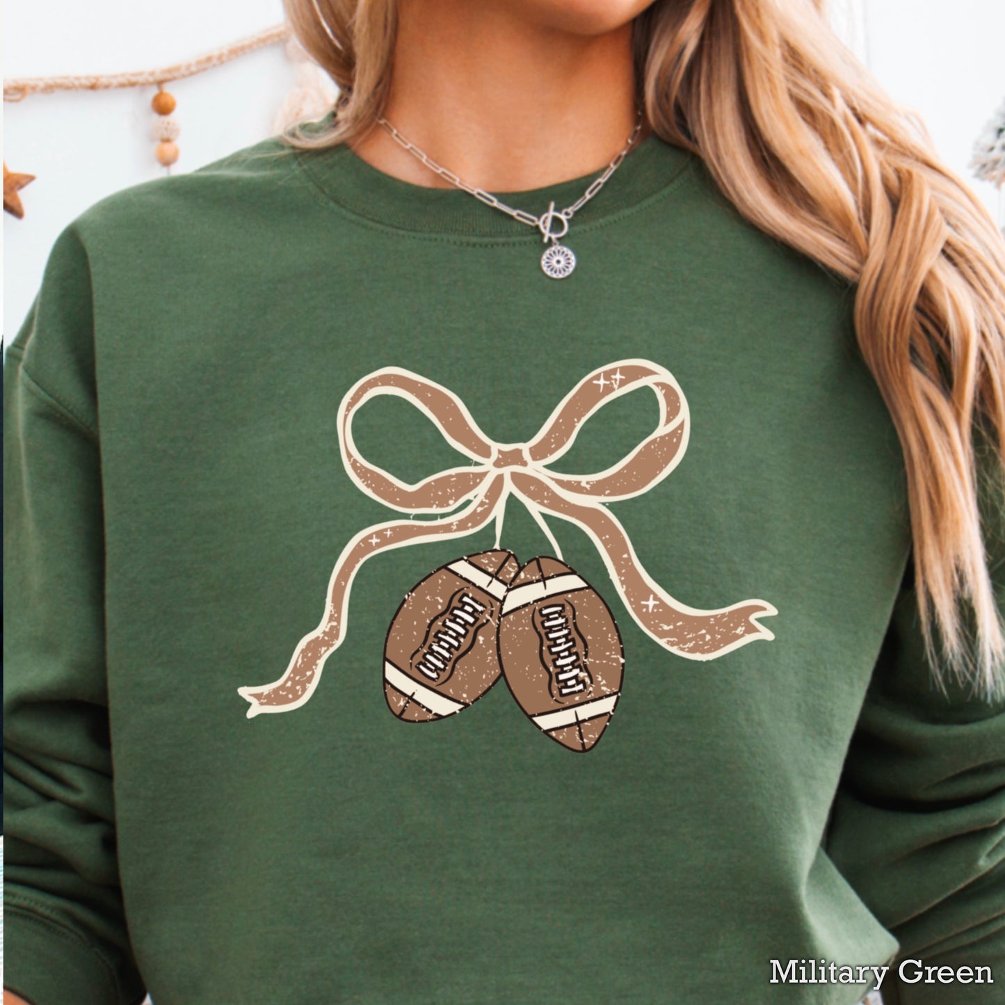 Coquette Football Game Day Bow Crewneck Sweatshirt