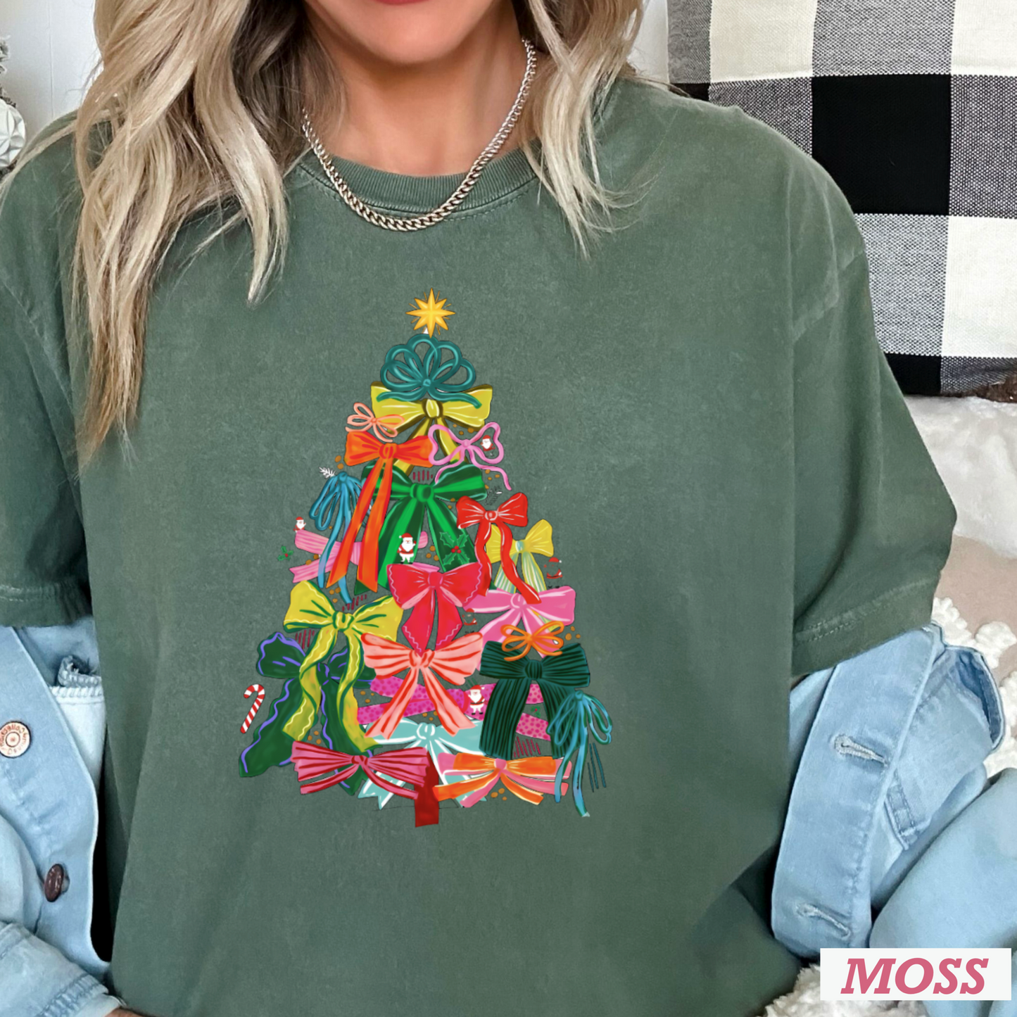 Bow Christmas Tree Comfort Color Graphic Tee
